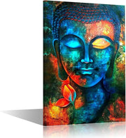 Colorful Buddha Canvas Wall Art 24x16 Zen Abstract - Kwikley