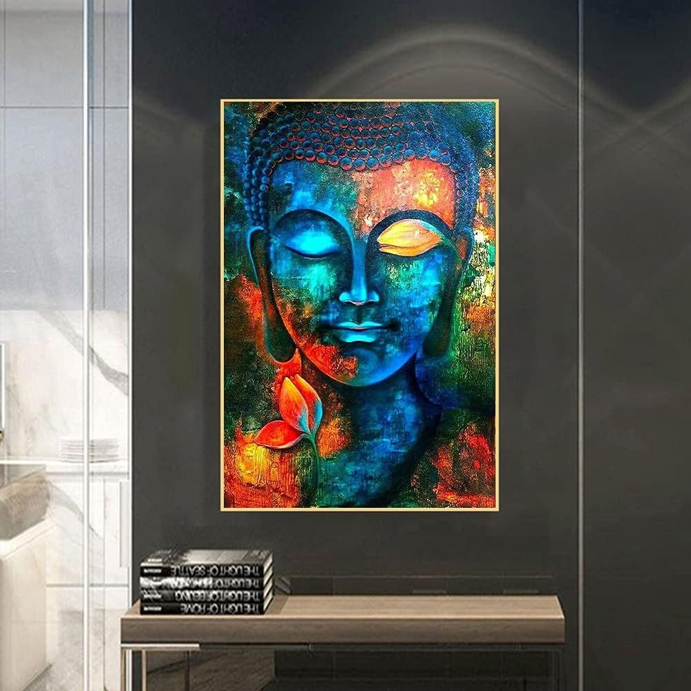 Colorful Buddha Canvas Wall Art 24x16 Zen Abstract - Kwikley