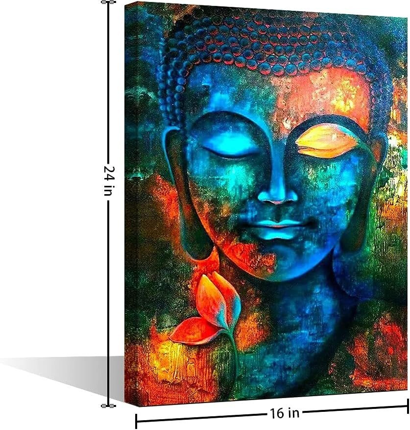 Colorful Buddha Canvas Wall Art 24x16 Zen Abstract - Kwikley