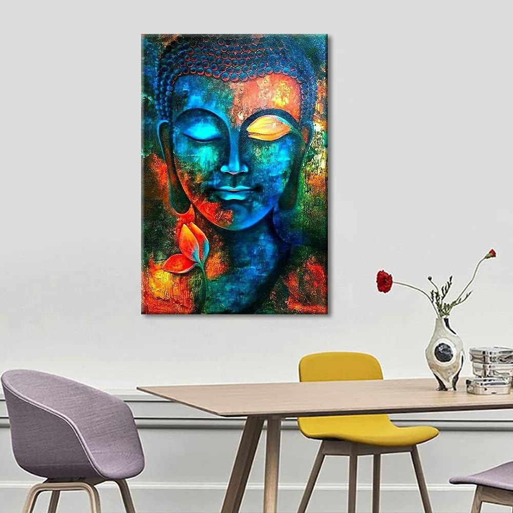 Colorful Buddha Canvas Wall Art 24x16 Zen Abstract - Kwikley
