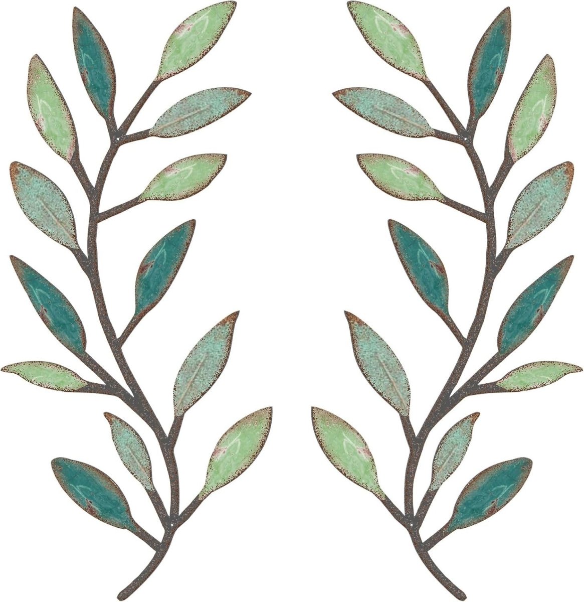 Colourful Metal Leaf Wall Art Set 2 Olive Branch Decor - Kwikley