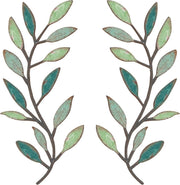 Colourful Metal Leaf Wall Art Set 2 Olive Branch Decor - Kwikley
