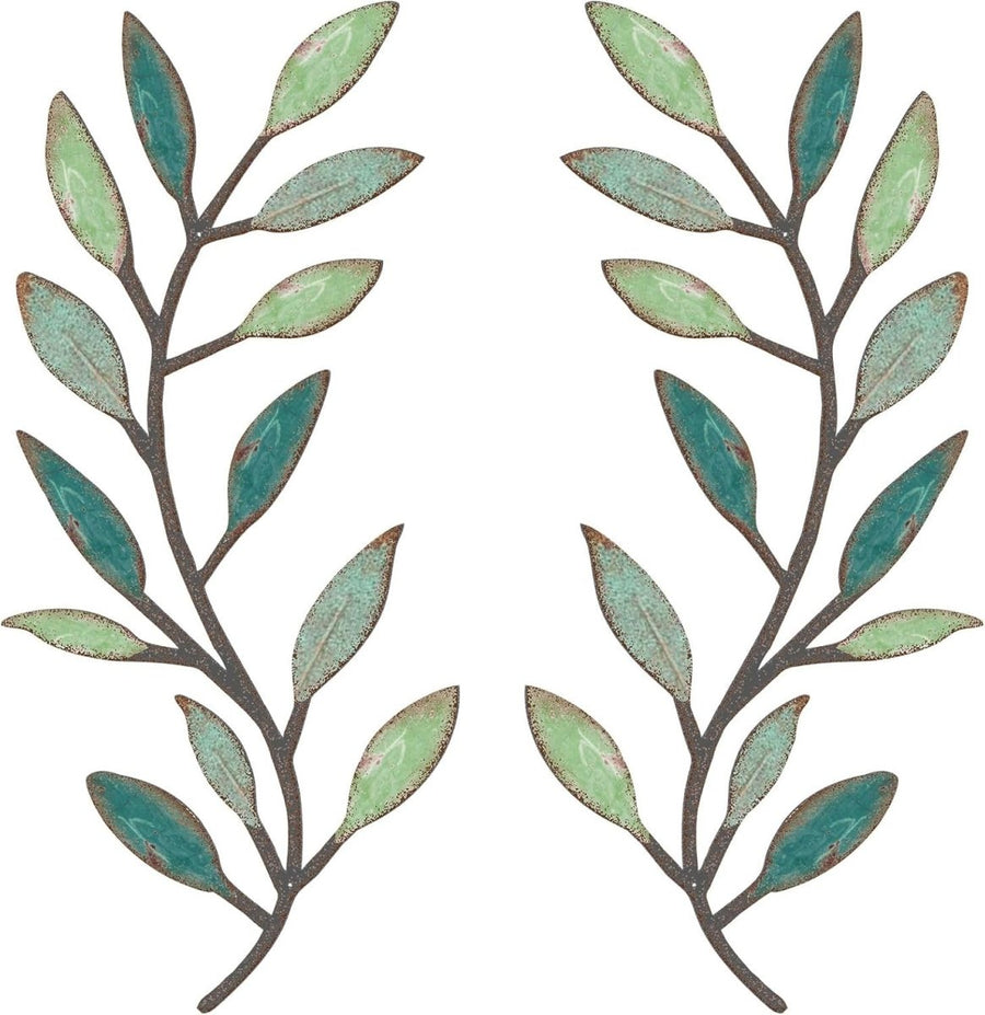 Colourful Metal Leaf Wall Art Set 2 Olive Branch Decor - Kwikley