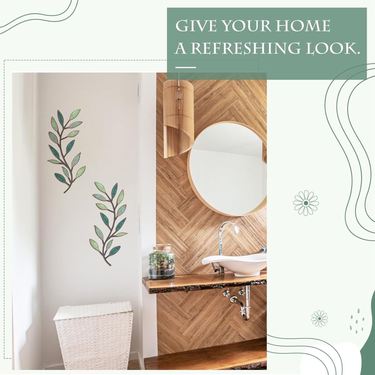 Colourful Metal Leaf Wall Art Set 2 Olive Branch Decor - Kwikley