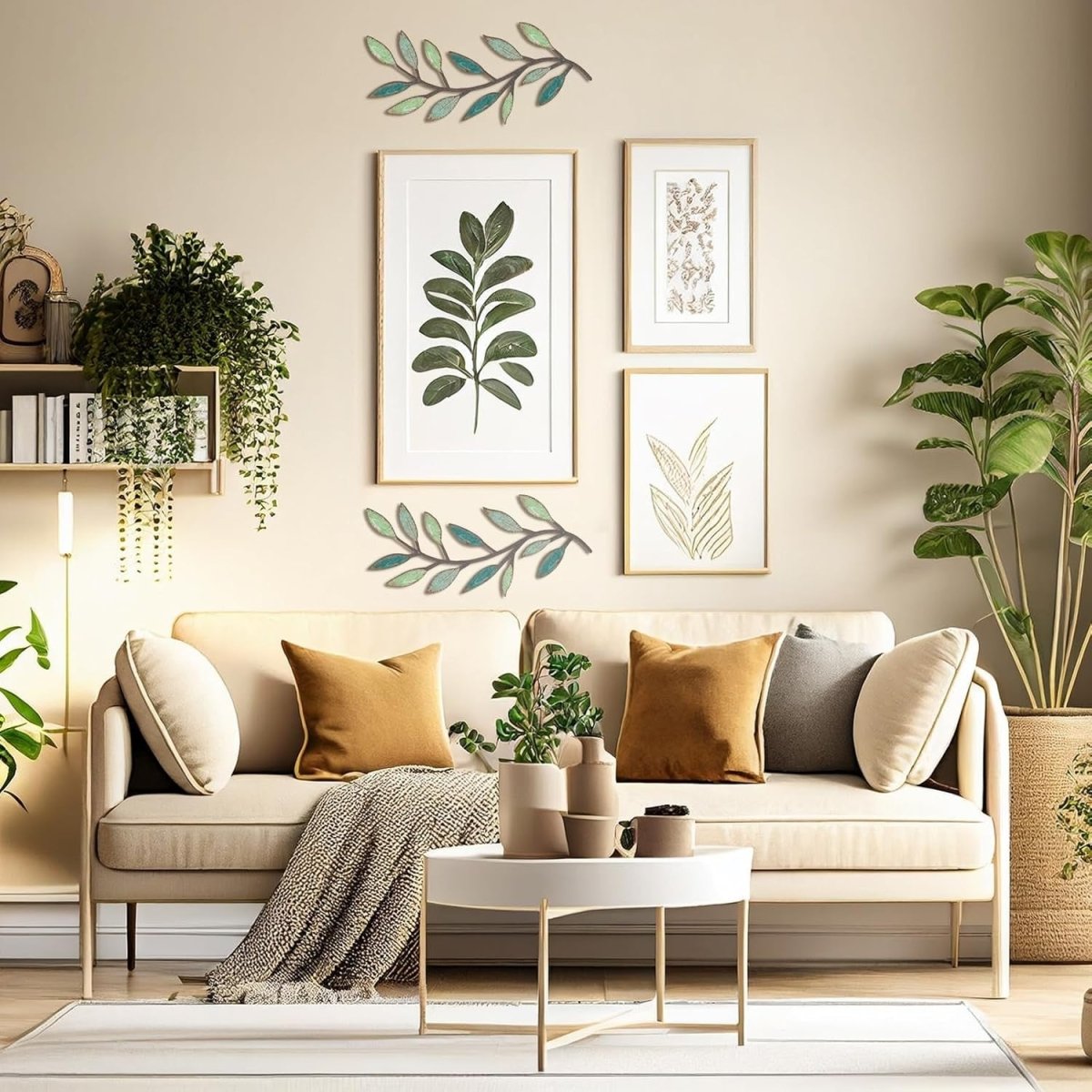 Colourful Metal Leaf Wall Art Set 2 Olive Branch Decor - Kwikley