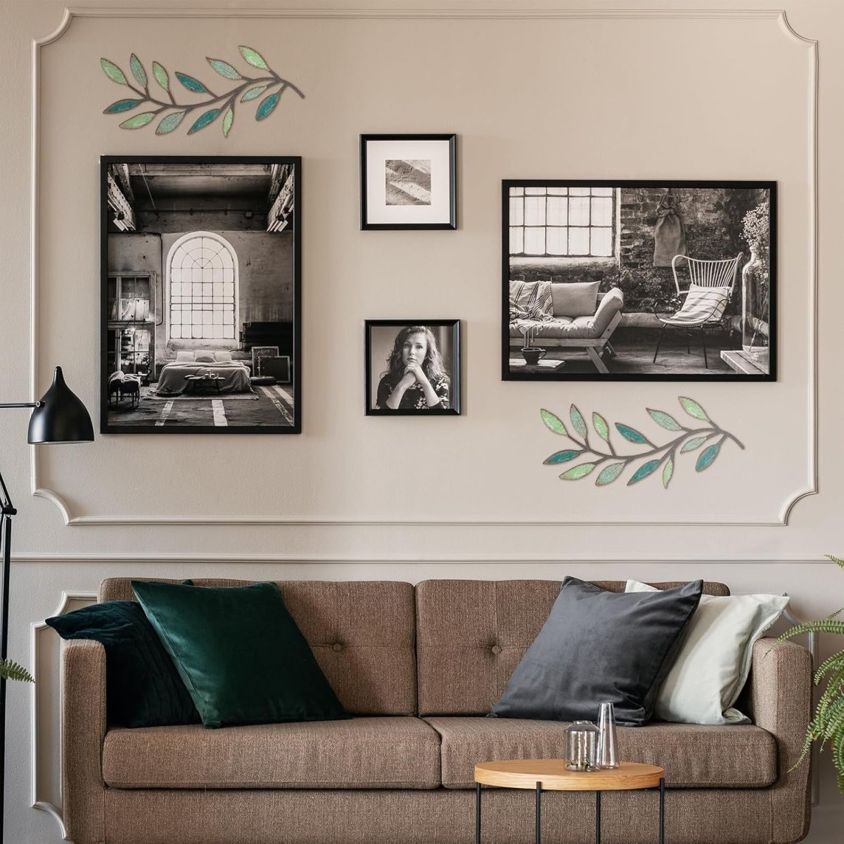 Colourful Metal Leaf Wall Art Set 2 Olive Branch Decor - Kwikley