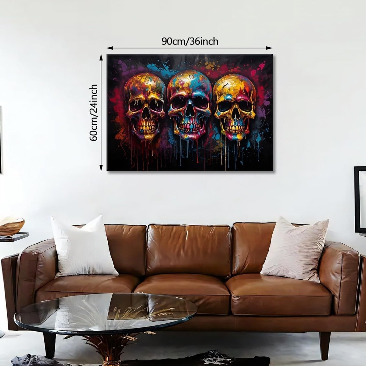 Colourful Skull Canvas Wall Art Graffiti Framed 90x60cm - Kwikley