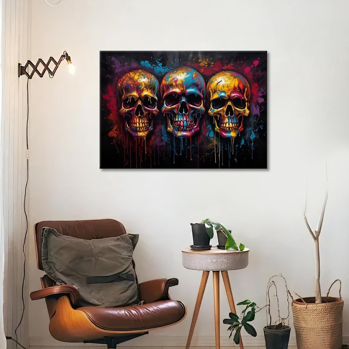 Colourful Skull Canvas Wall Art Graffiti Framed 90x60cm - Kwikley