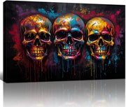 Colourful Skull Canvas Wall Art Graffiti Framed 90x60cm - Kwikley