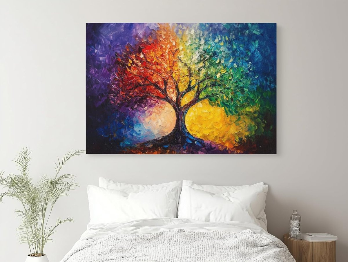 Colourful Tree of Life Canvas Wall Art Framed 87x61cm - Kwikley