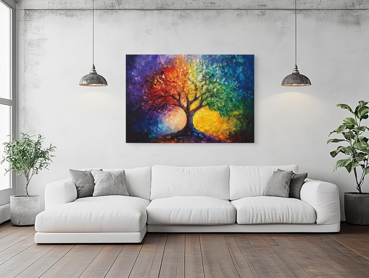 Colourful Tree of Life Canvas Wall Art Framed 87x61cm - Kwikley