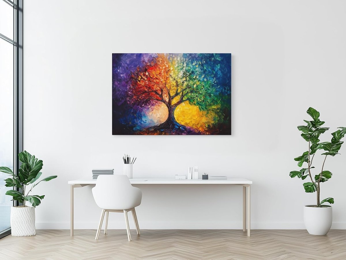 Colourful Tree of Life Canvas Wall Art Framed 87x61cm - Kwikley