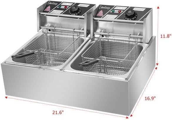 Commercial Double Tank Deep Fryer 21.6L 5000W Stainless Steel - Kwikley