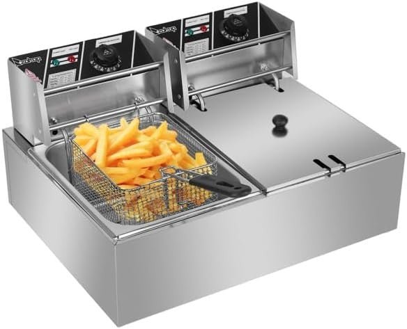Commercial Double Tank Deep Fryer 21.6L 5000W Stainless Steel - Kwikley