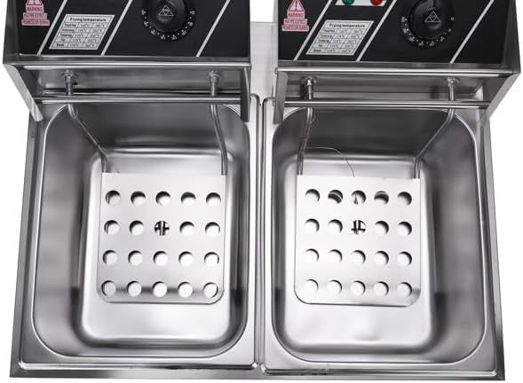 Commercial Double Tank Deep Fryer 21.6L 5000W Stainless Steel - Kwikley