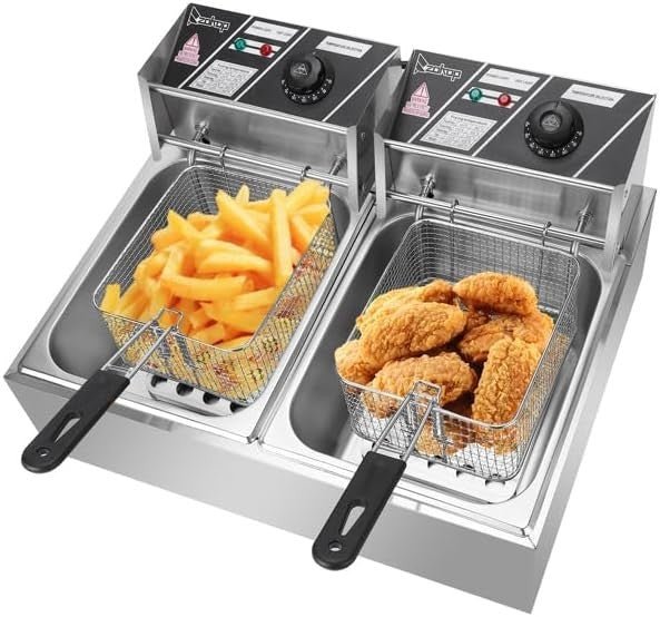 Commercial Double Tank Deep Fryer 21.6L 5000W Stainless Steel - Kwikley