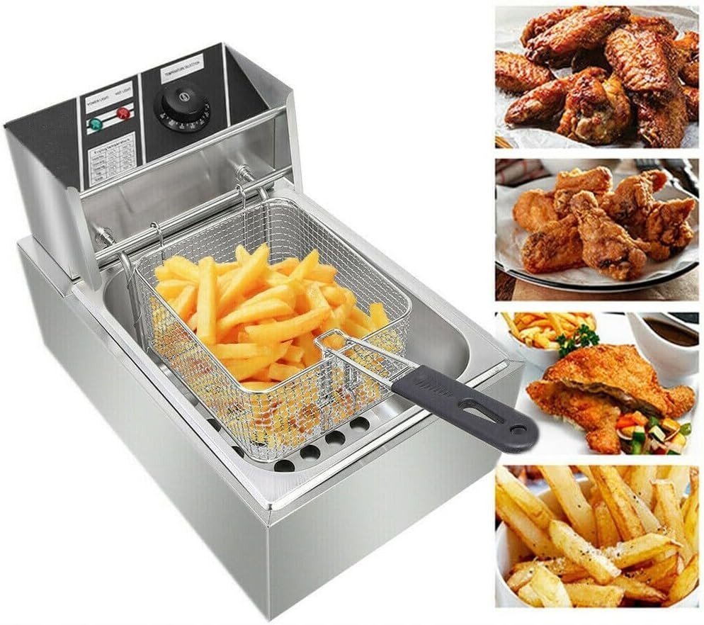 Commercial Electric Deep Fryer 6L 2500W Stainless Steel Temp Control - Kwikley