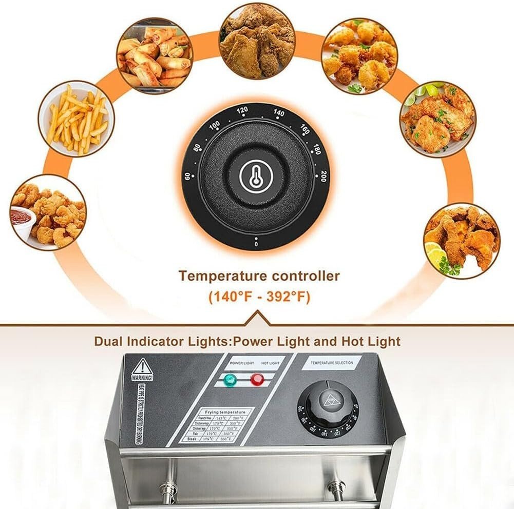 Commercial Electric Deep Fryer 6L 2500W Stainless Steel Temp Control - Kwikley