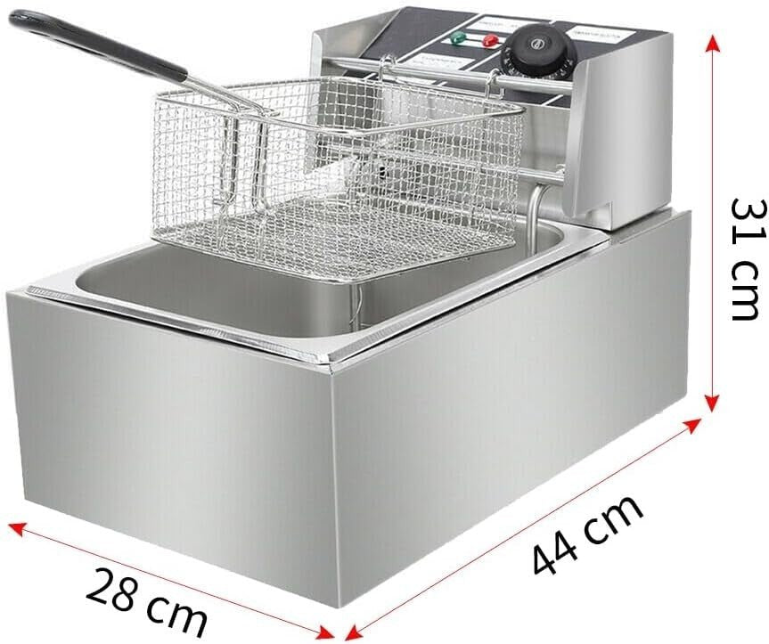 Commercial Electric Deep Fryer 6L 2500W Stainless Steel Temp Control - Kwikley