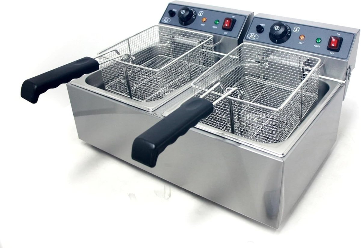 Commercial Electric Double Deep Fryer 20L 6000W Stainless Steel Dual Tank - Kwikley