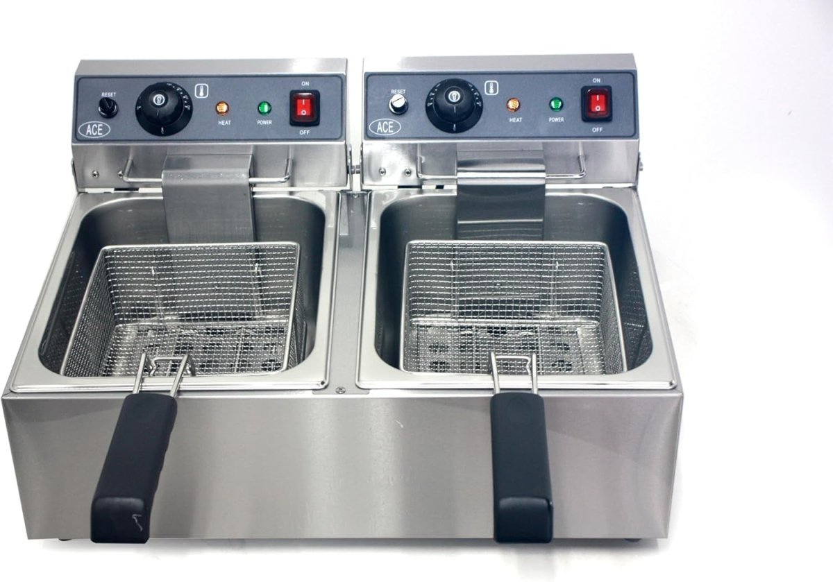 Commercial Electric Double Deep Fryer 20L 6000W Stainless Steel Dual Tank - Kwikley