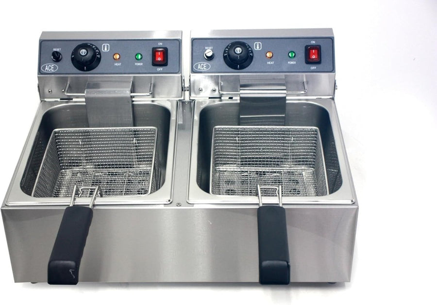 Commercial Electric Double Deep Fryer 20L 6000W Stainless Steel Dual Tank - Kwikley