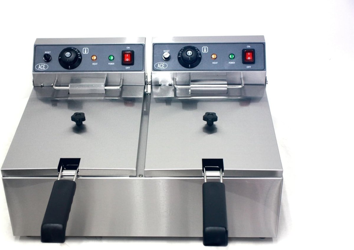 Commercial Electric Double Deep Fryer 20L 6000W Stainless Steel Dual Tank - Kwikley