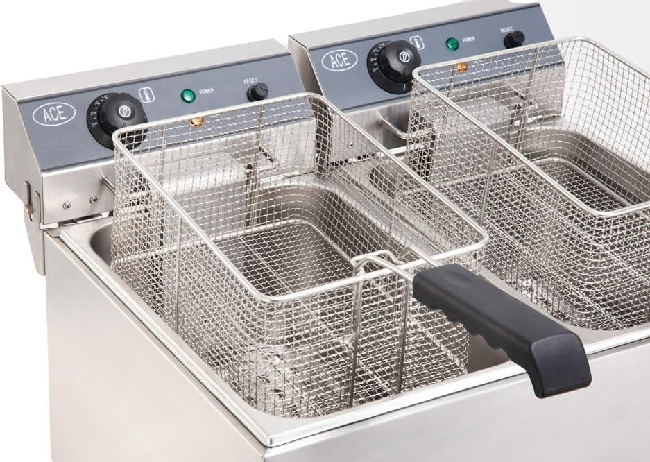 Commercial Electric Double Deep Fryer 20L Dual Tank 6000W Drain Tap Steel - Kwikley