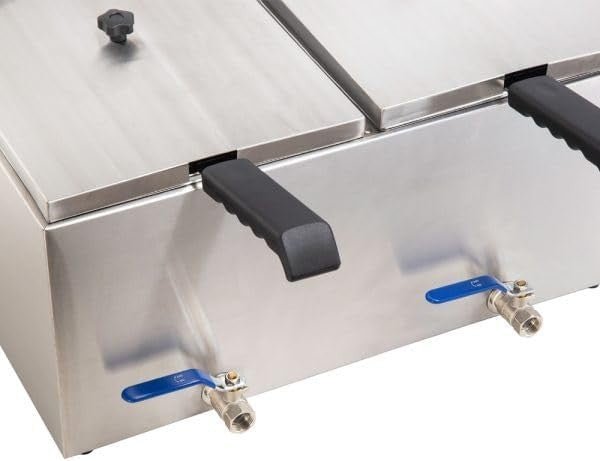 Commercial Electric Double Deep Fryer 20L Dual Tank 6000W Drain Tap Steel - Kwikley