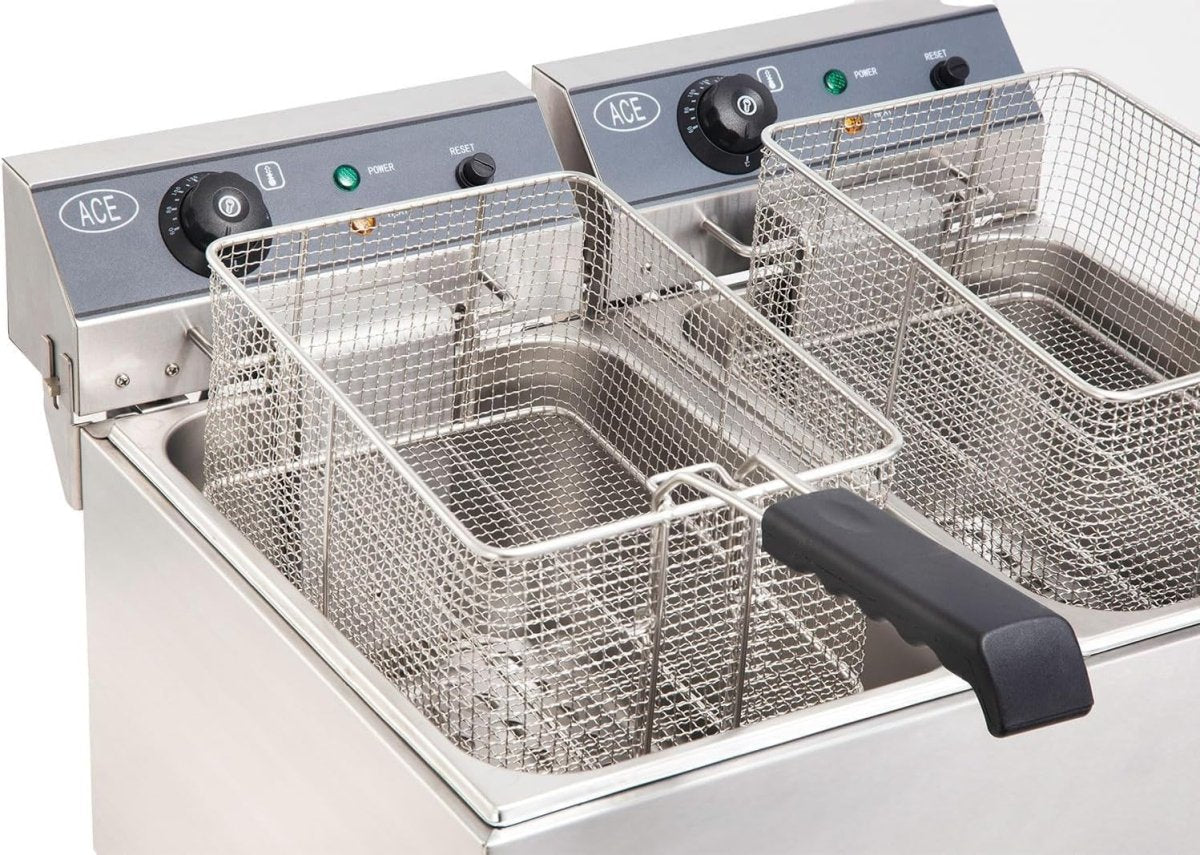 Commercial Electric Double Deep Fryer 34L Dual Tank 6000W Drain Tap Stainless - Kwikley