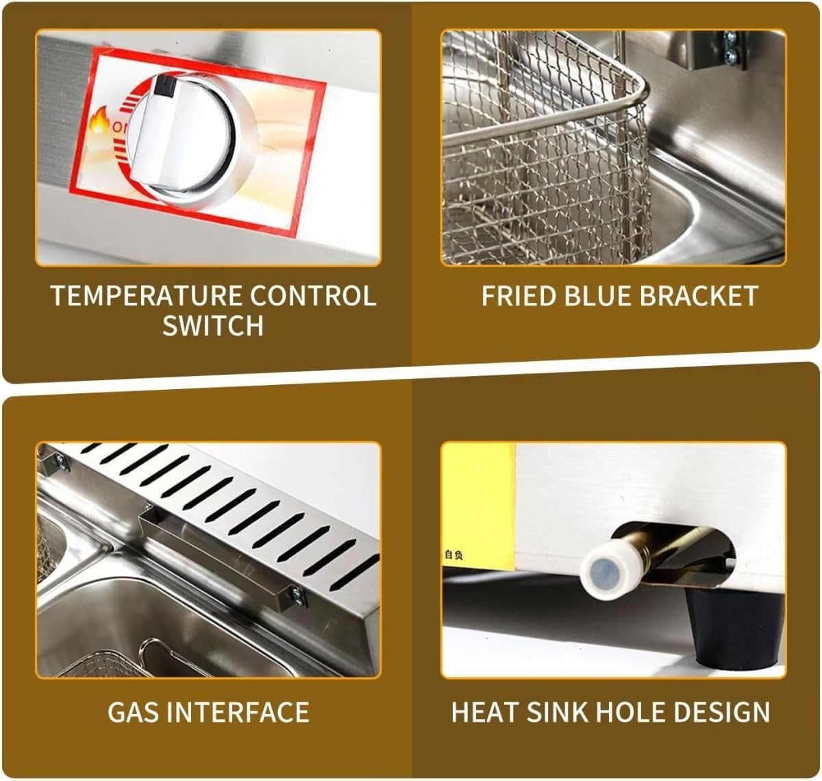 Commercial LPG Gas Deep Fryer 20L Stainless Steel Countertop Basket - Kwikley
