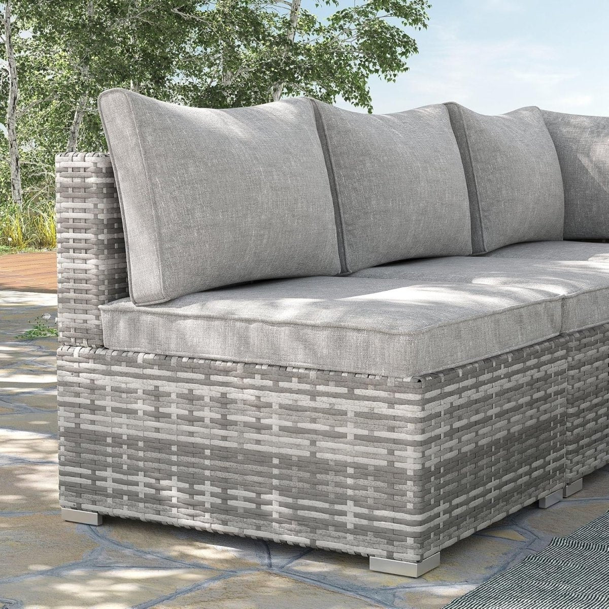 Compact Armless Rattan Lounge Chair with Cushion Modular Garden Relax Seat - Kwikley