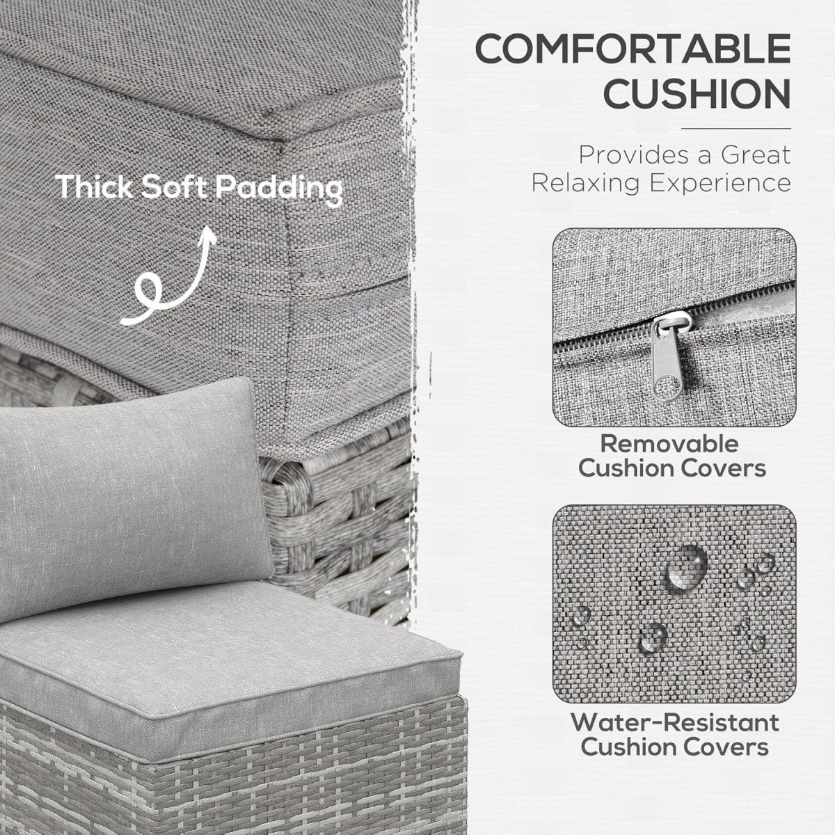 Compact Armless Rattan Lounge Chair with Cushion Modular Garden Relax Seat - Kwikley