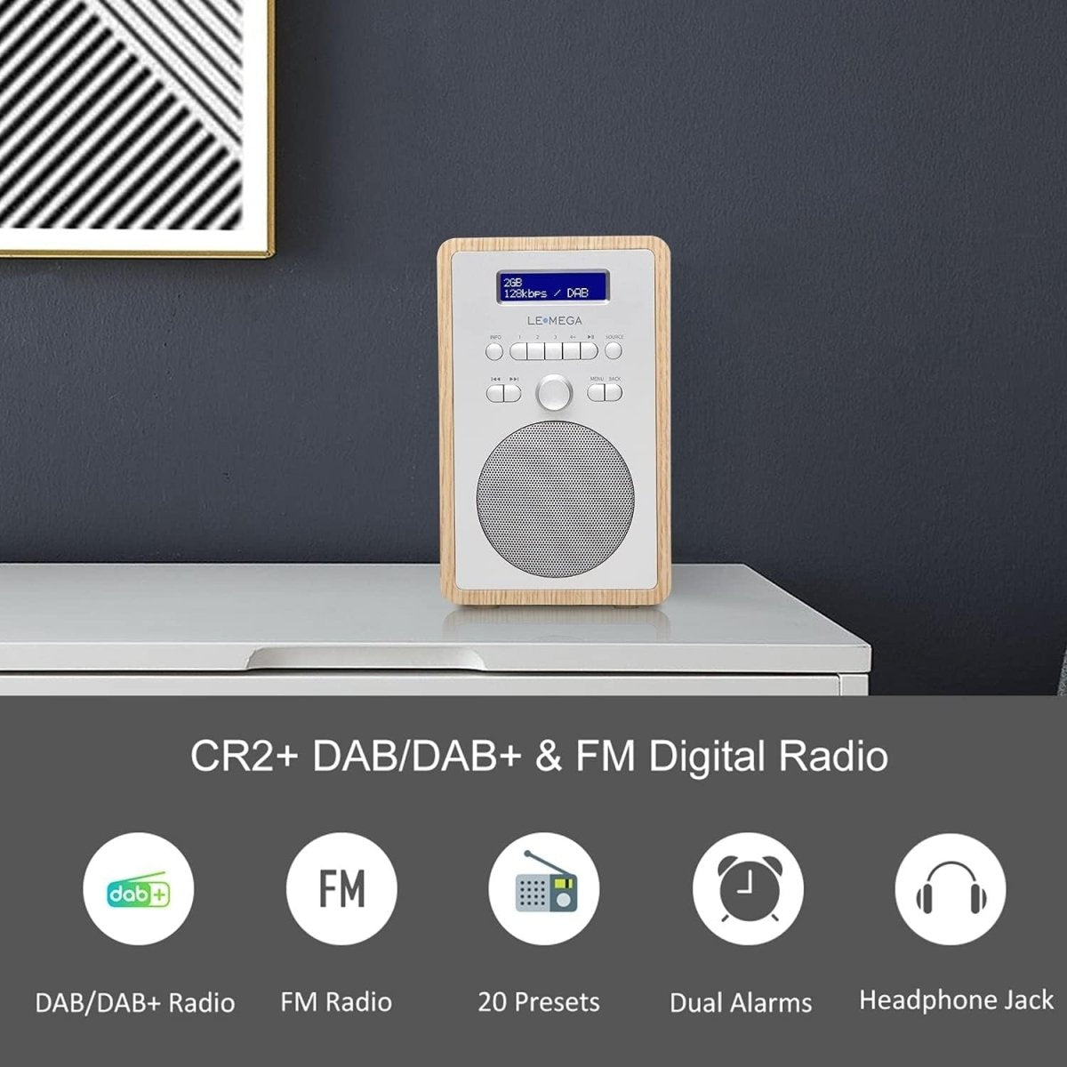 Compact DAB DAB+ FM Digital Radio with Dual Alarm, Sleep & Headphone Jack - Kwikley