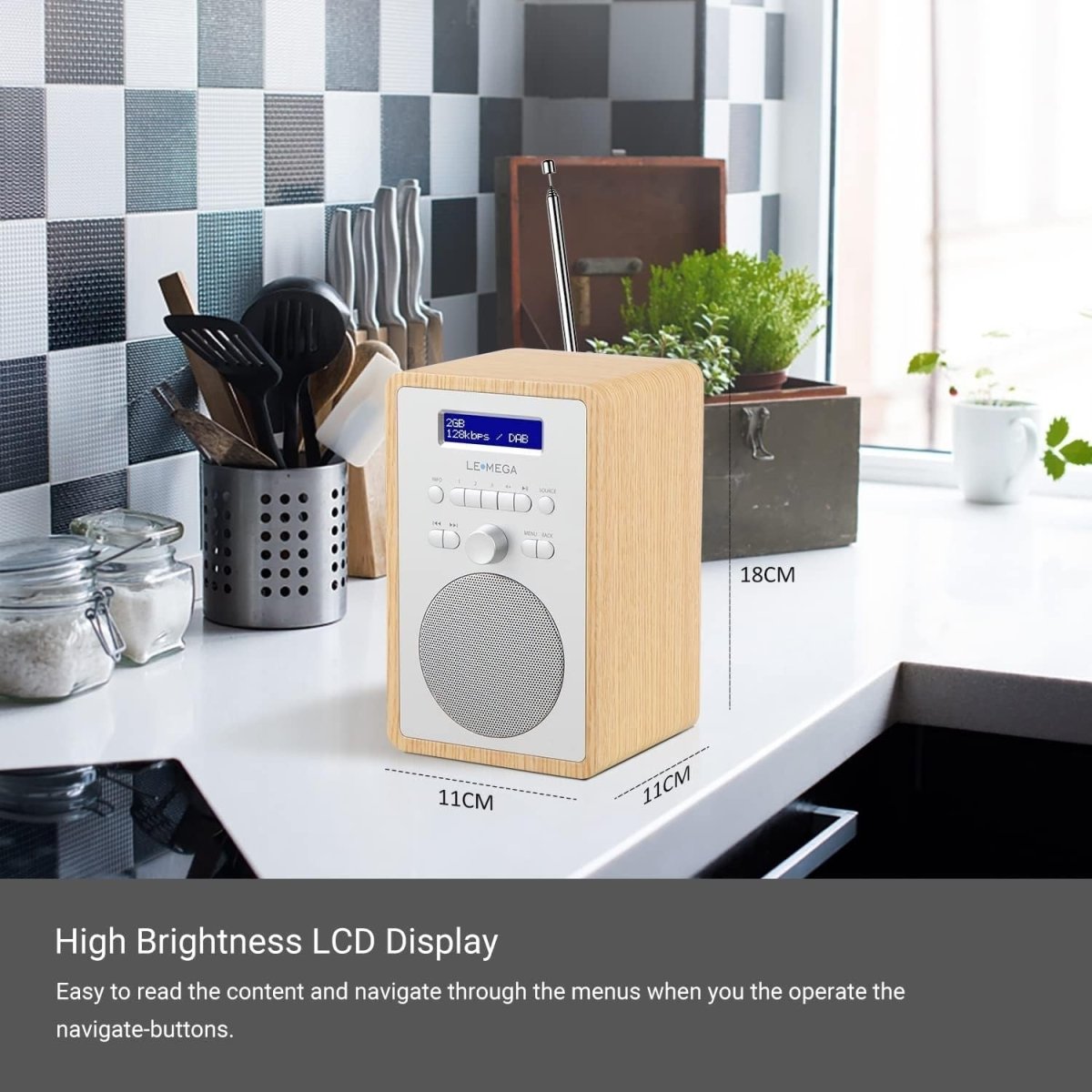 Compact DAB DAB+ FM Digital Radio with Dual Alarm, Sleep & Headphone Jack - Kwikley