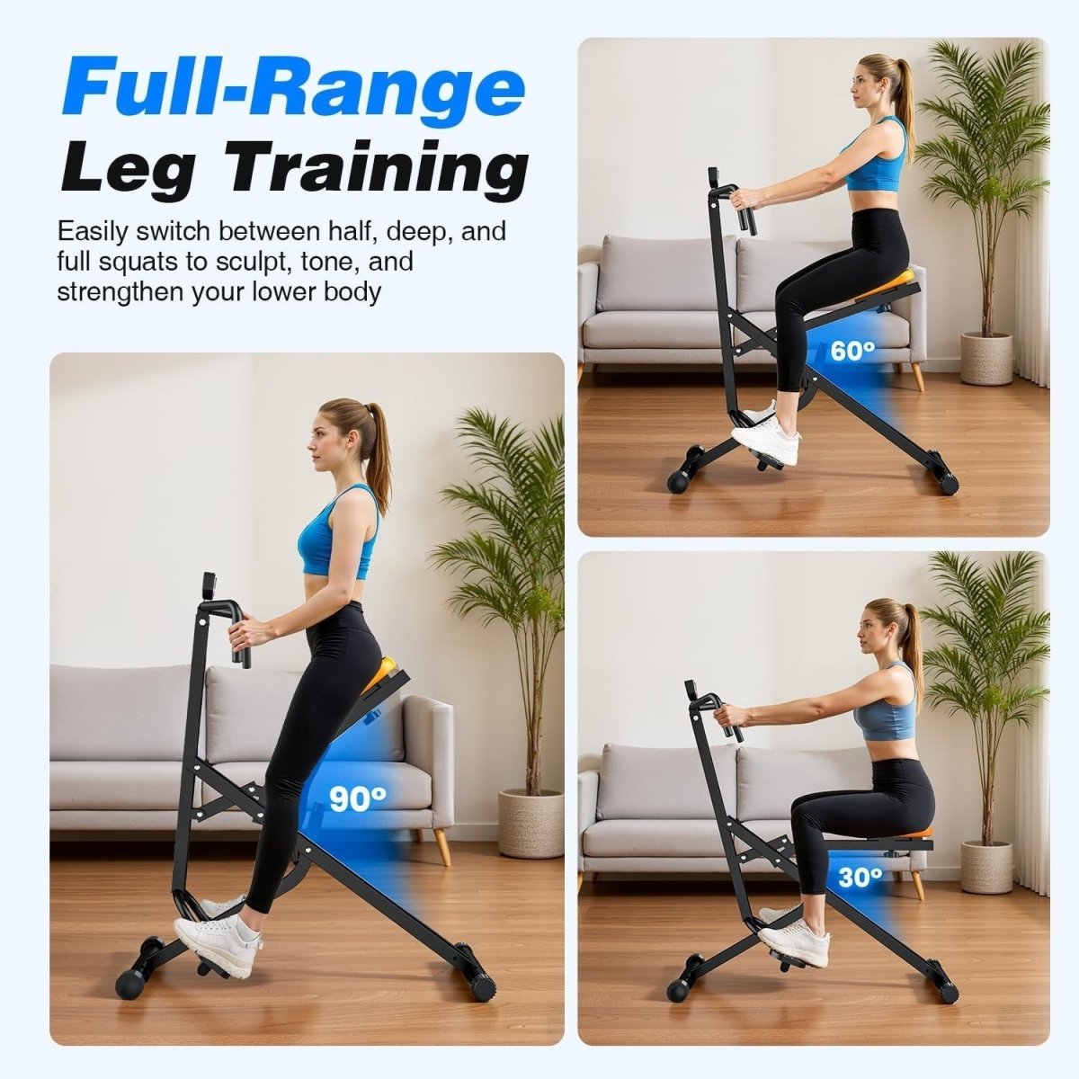 Compact Foldable Squat Rowing Machine w LCD 350LB Full Body Trainer - Kwikley