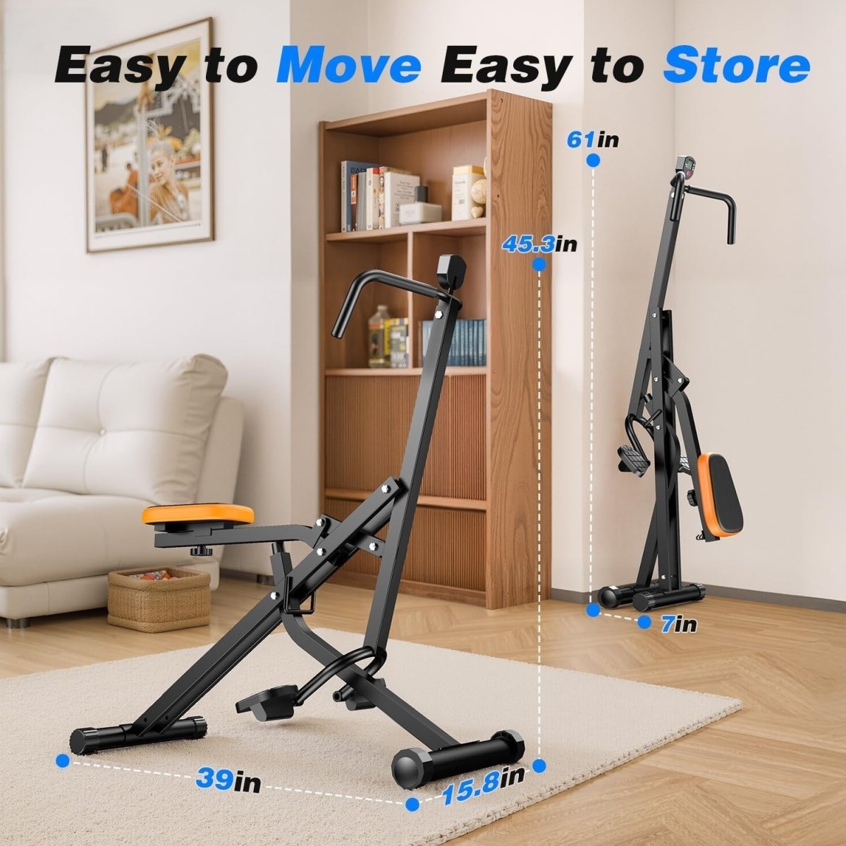 Compact Foldable Squat Rowing Machine w LCD 350LB Full Body Trainer - Kwikley