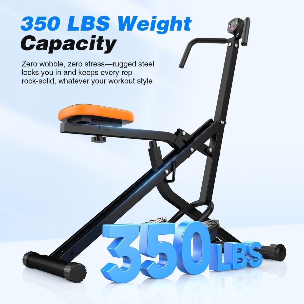 Compact Foldable Squat Rowing Machine w LCD 350LB Full Body Trainer - Kwikley