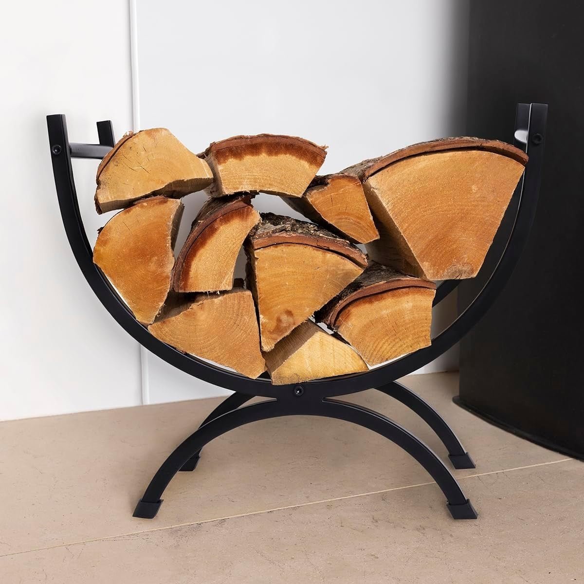 Compact Log Holder with Antique Finish – Secure Firewood Storage Rack - Kwikley