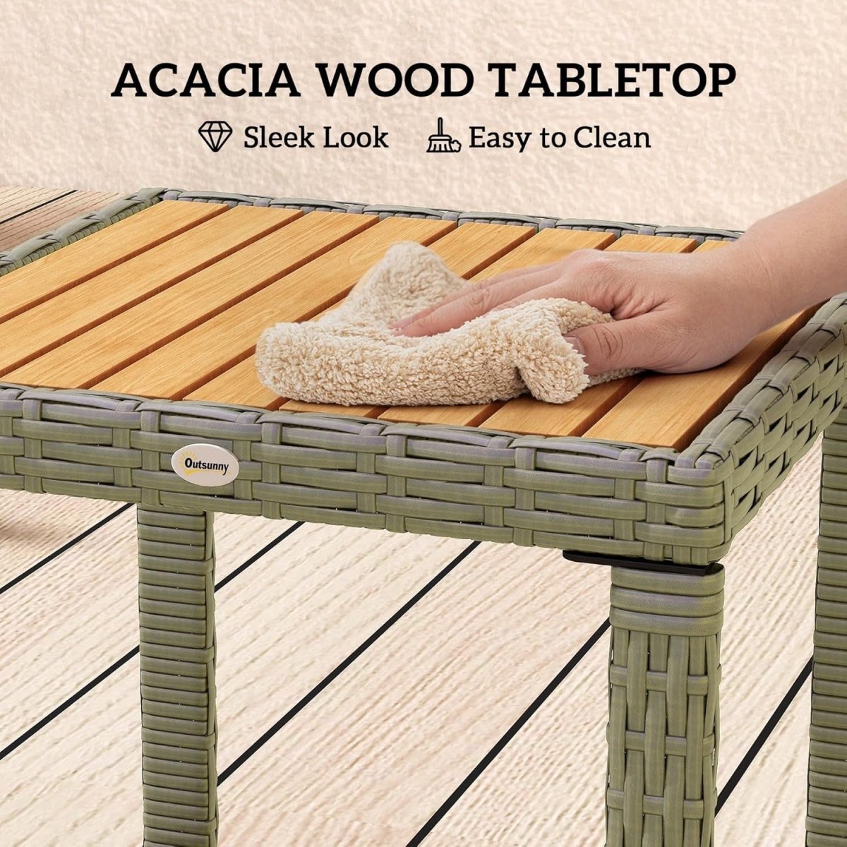Compact Rattan Balcony Bistro Set with Cushioned Chairs & Wood Top Table - Kwikley