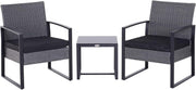 Compact Rattan Garden Bistro Set 3PC Cushioned Chairs Glass Table Patio - Kwikley