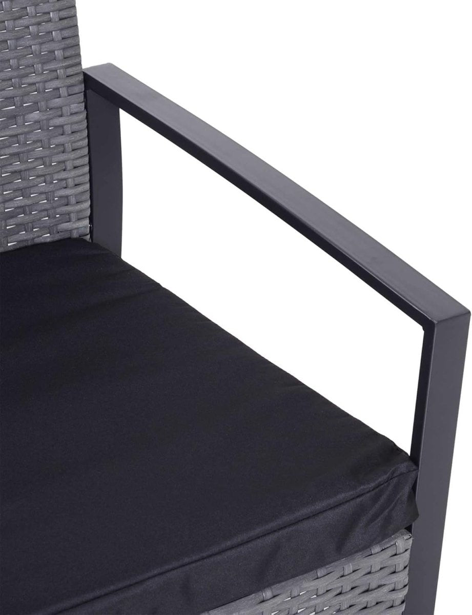 Compact Rattan Garden Bistro Set 3PC Cushioned Chairs Glass Table Patio - Kwikley