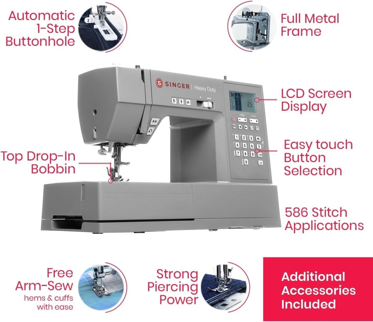 Computerized Sewing Machine 586 Stitch Apps LCD Screen Heavy Duty - Kwikley