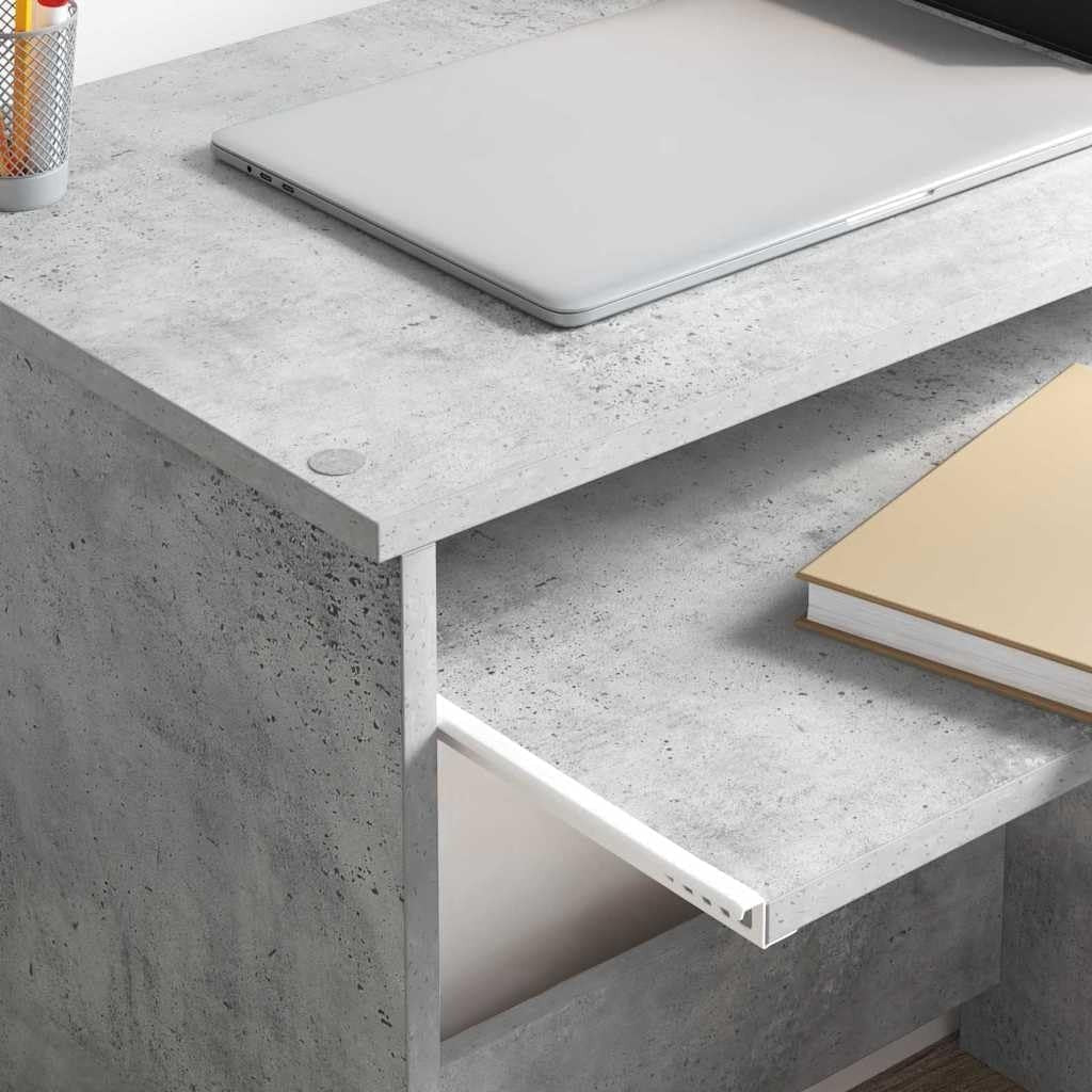 Concrete Grey Desk 106x40cm Modern Wood Office Table with Shelves Storage - Kwikley