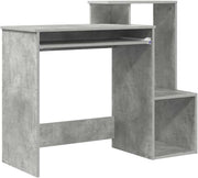 Concrete Grey Desk 106x40cm Modern Wood Office Table with Shelves Storage - Kwikley