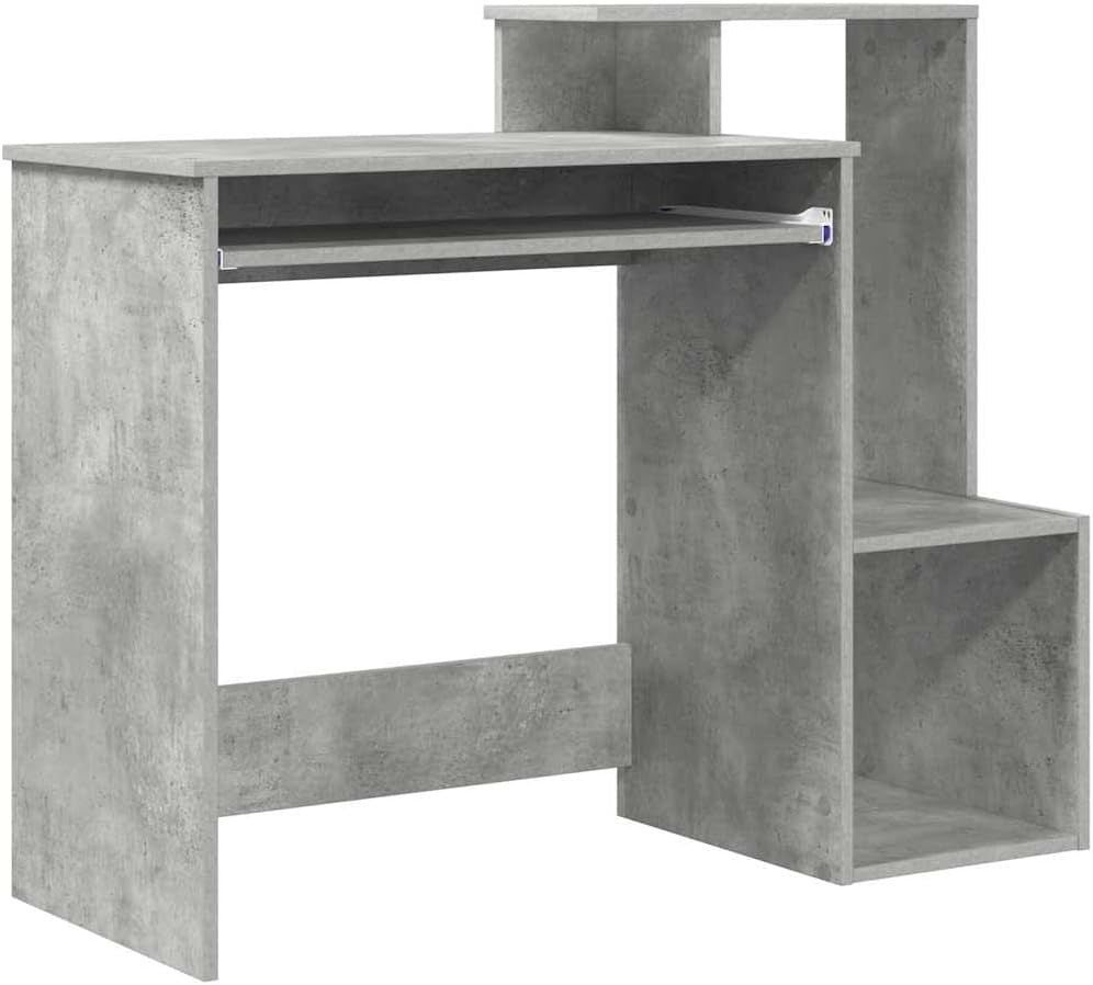 Concrete Grey Desk 106x40cm Modern Wood Office Table with Shelves Storage - Kwikley