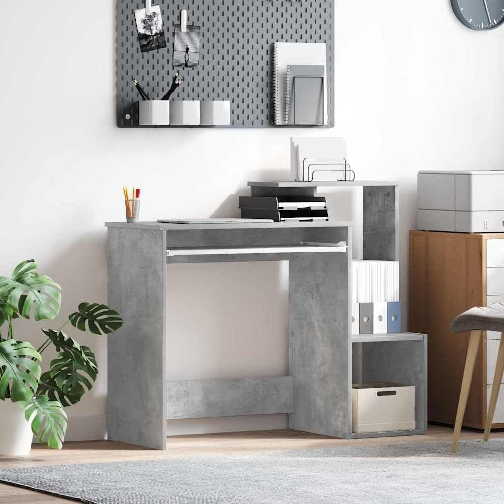 Concrete Grey Desk 106x40cm Modern Wood Office Table with Shelves Storage - Kwikley