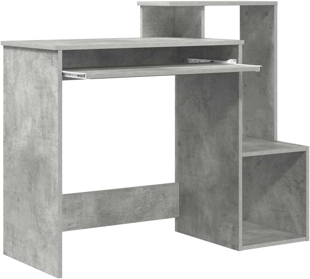 Concrete Grey Desk 106x40cm Modern Wood Office Table with Shelves Storage - Kwikley