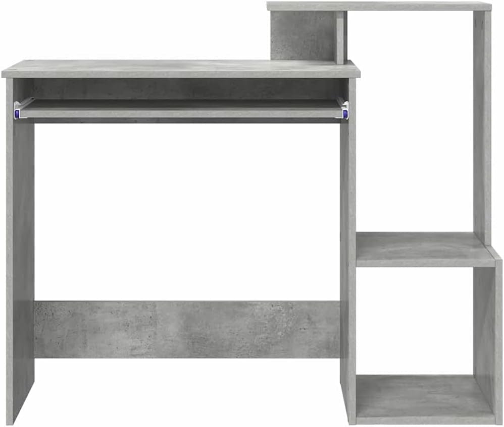 Concrete Grey Desk 106x40cm Modern Wood Office Table with Shelves Storage - Kwikley
