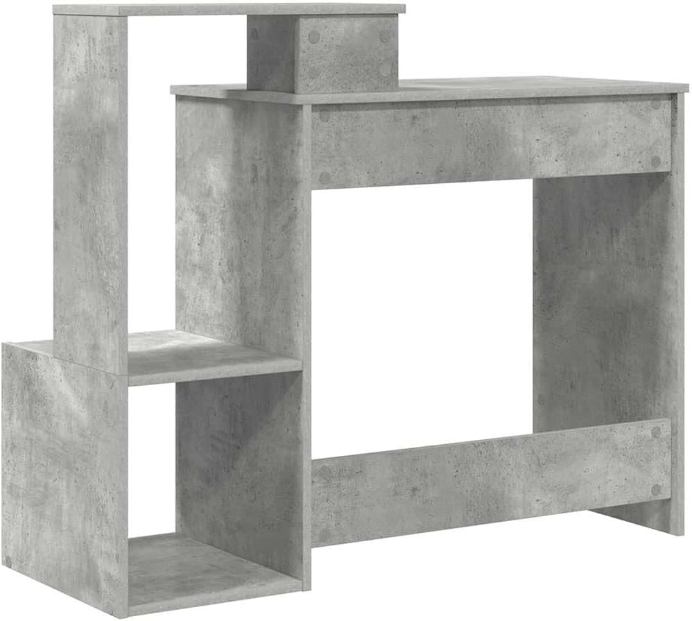 Concrete Grey Desk 106x40cm Modern Wood Office Table with Shelves Storage - Kwikley